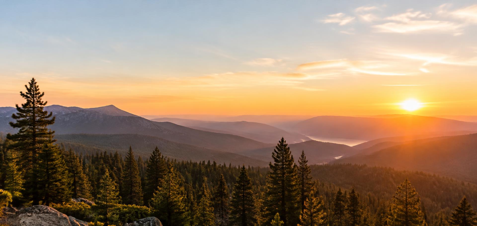 Sunrise over California mountains
